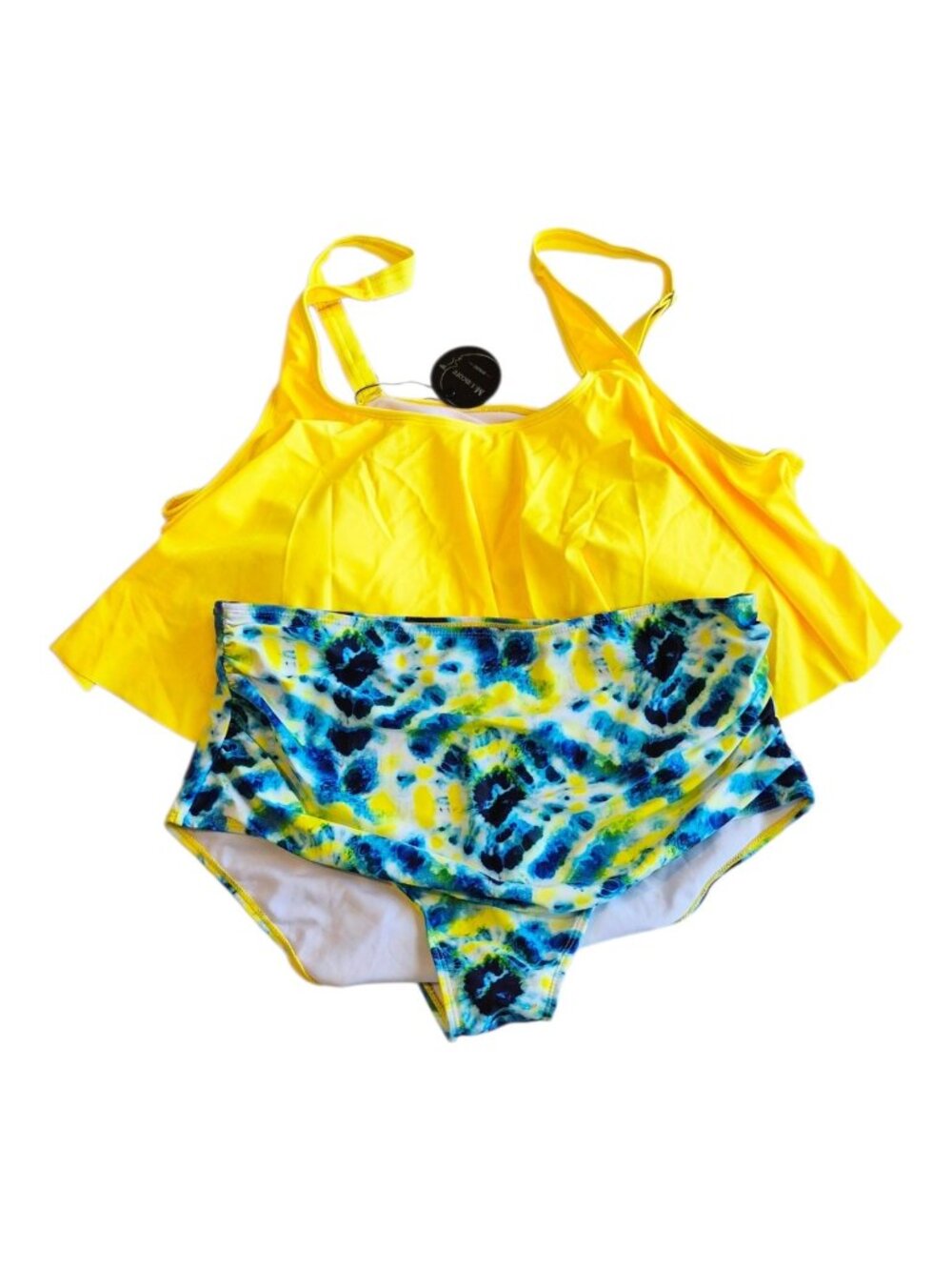 Women's Yellow Tankini Top+ Tie Dye Bikini Bottom Set Plus Size 3XL